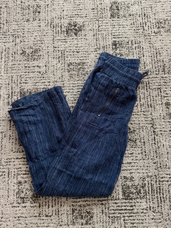 Athleta Pants - Athleta Navy Blue Striped Drawstring Pants Linen